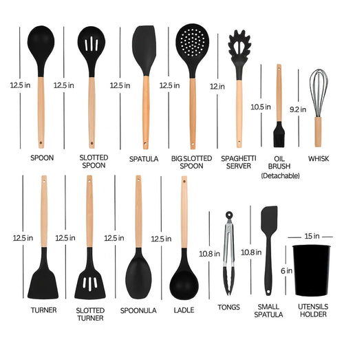 14 Pcs Premium Silicone Kitchen Utensil Set Heat Resistant Food Grade Cook Tools